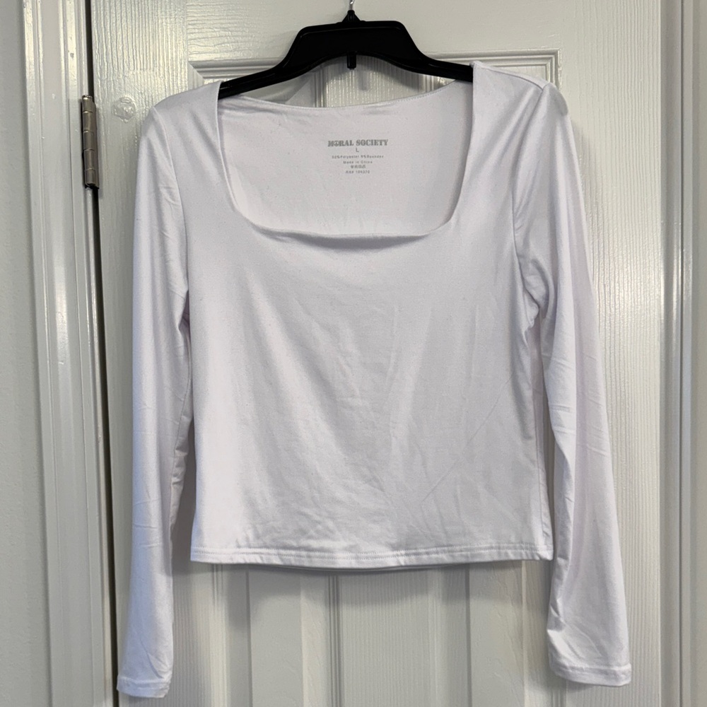 White Long-Sleeve Square Neck Top